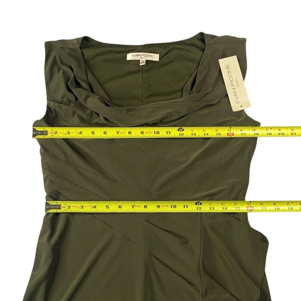 NWT Evan Picone Draped Cowl Neck Dress 12 Olive Green Goddess Ruffle Sheath - Picture 6 of 12